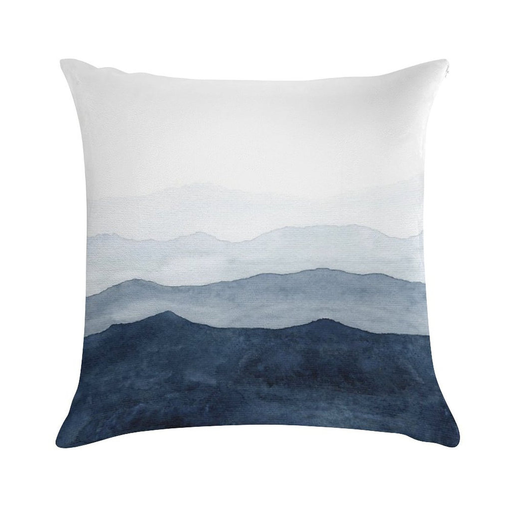 Mountains Ombre  Indigo Abstract Watercolor Soft Bedroom Essential Throw Pillow