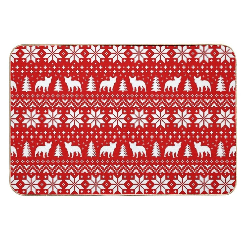 French Bulldog Silhouettes Christmas Holiday Pattern  Long-Lasting Bath Mat
