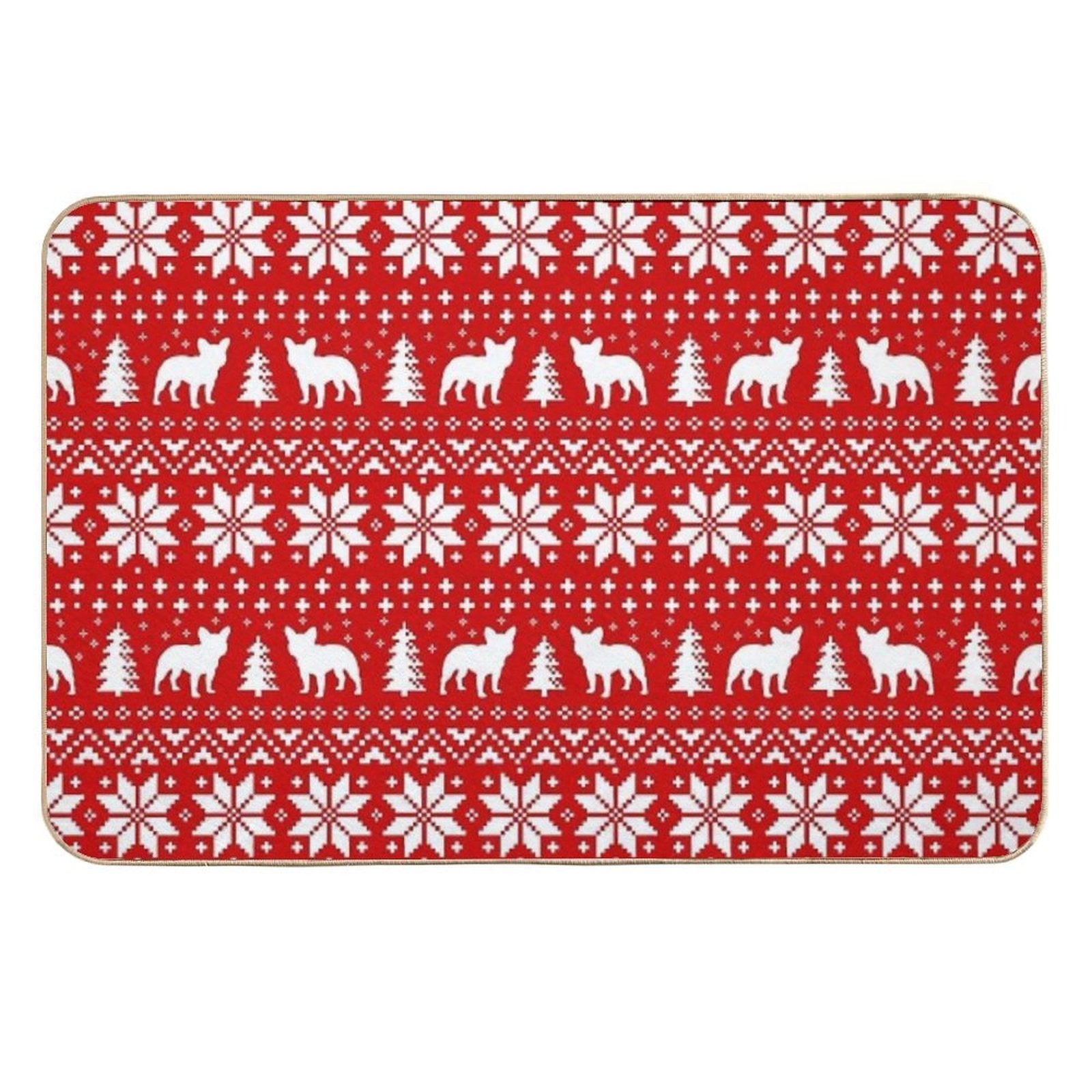 French Bulldog Silhouettes Christmas Holiday Pattern  Long-Lasting Bath Mat