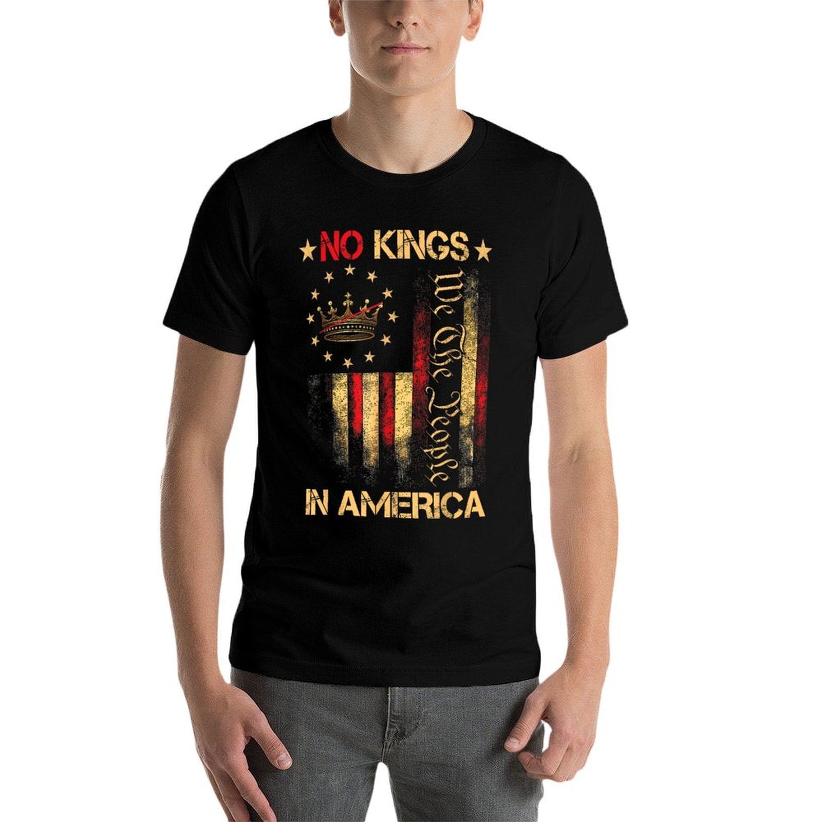 No Kings In America Protest Vintage American  Heathered Texture T-Shirt
