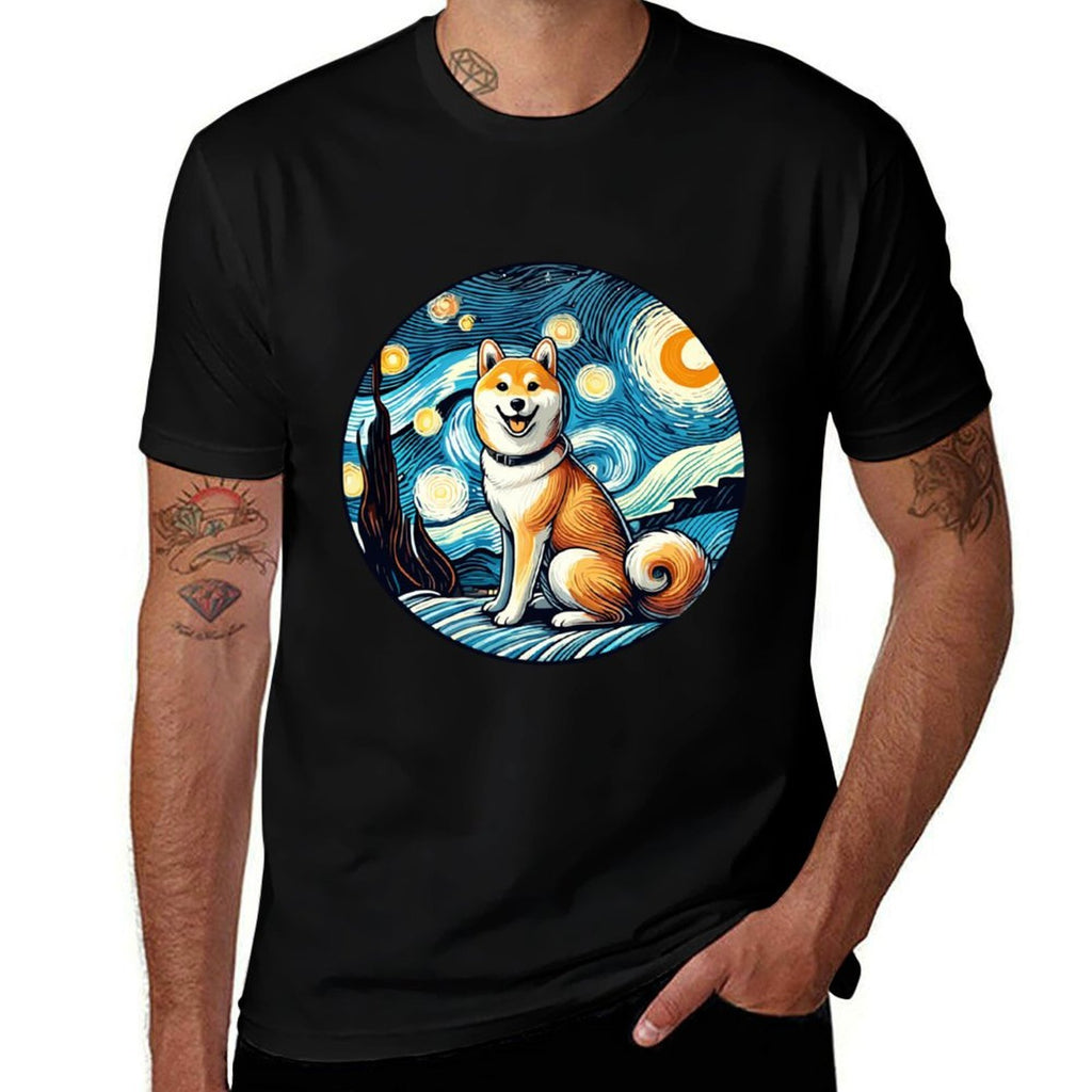 Shiba Inu Dog Mom Dad Cute - Van Gogh Starry Night Style Comfortable T-Shirt
