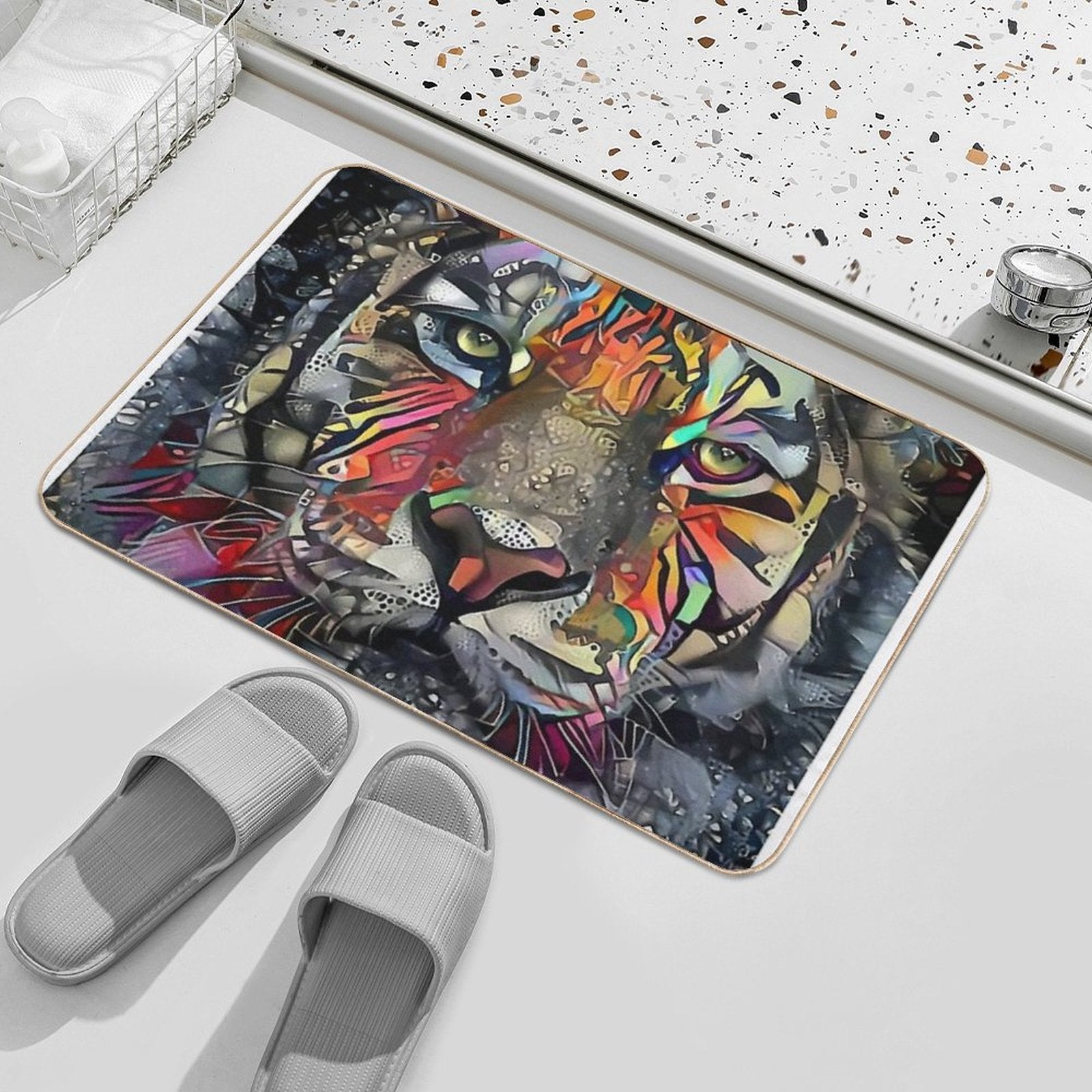 Mikka Jr, Tiger, Tigre, Lea Roche Paintings  Stain-Proof Bath Mat