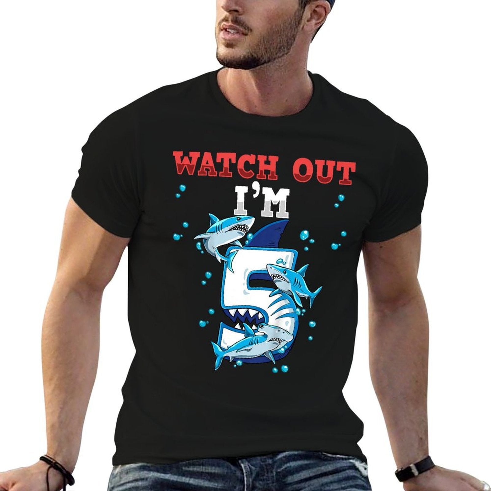 Shark 5th Birthday  Moisture-wicking T-Shirt