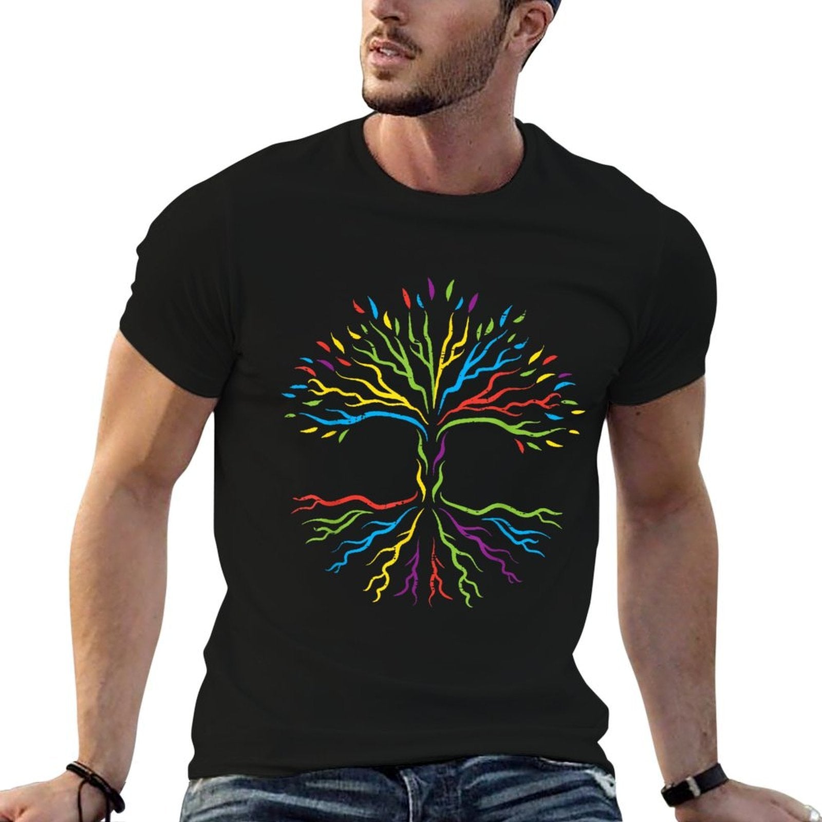 Gay Rainbow Tree Leaves Roots Lgbt Pride Men Women Kids  Oversized Silhouette T-Shirt
