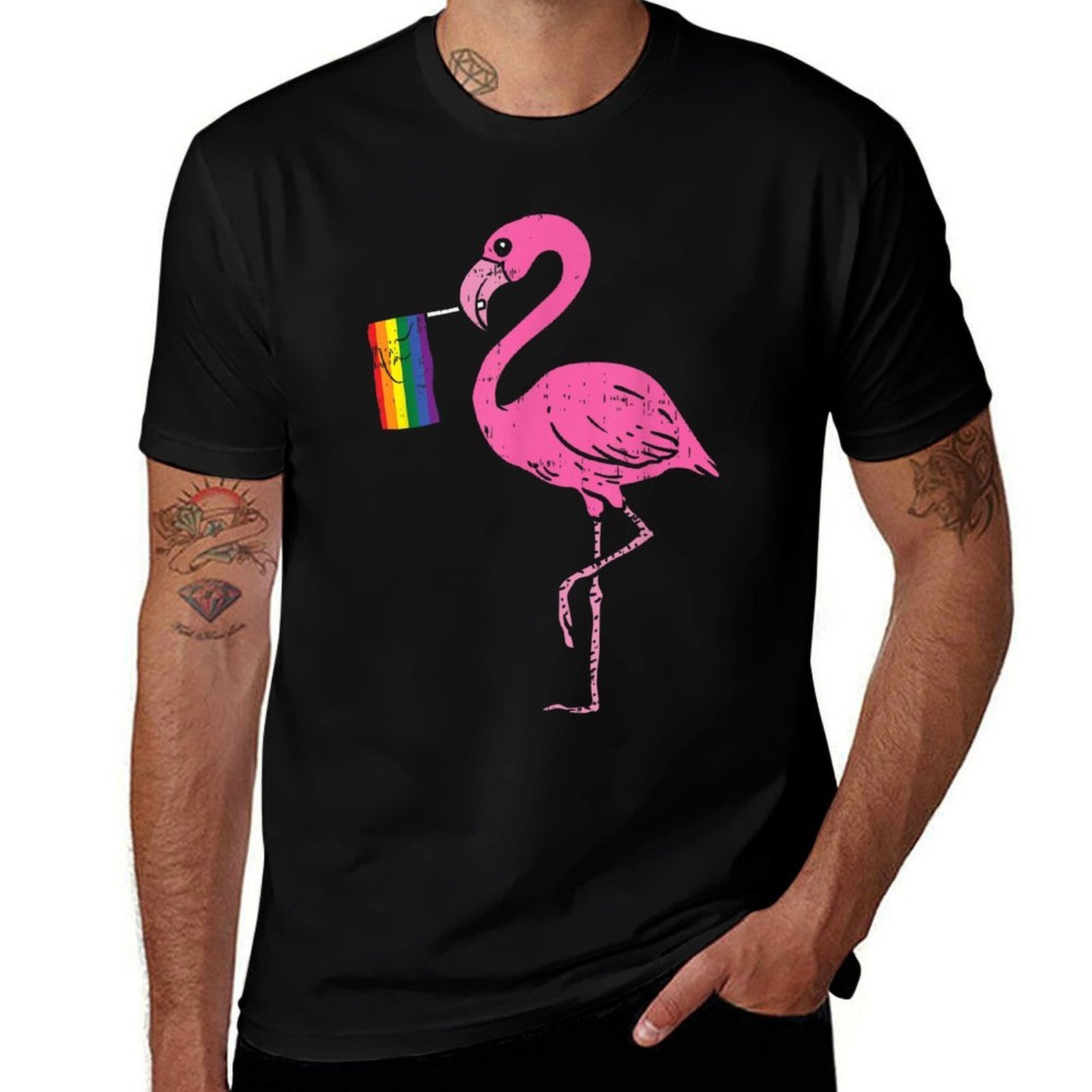 Flamingo Rainbow Cute Gay Pride LGBT Animal Lover Gift  Polyester Blend T-Shirt
