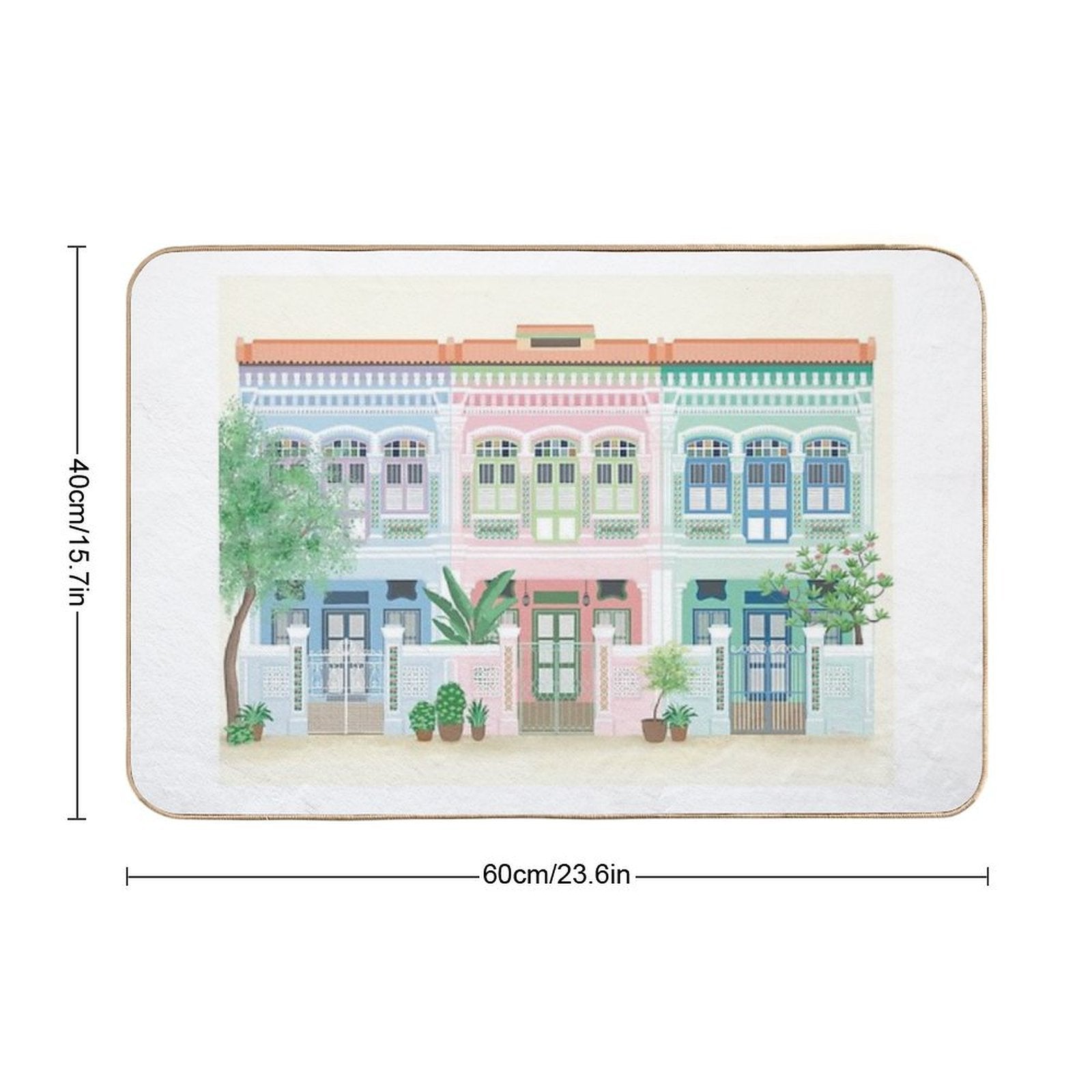 Peranakan Shophouses in Singapore  Stain-Proof Bath Mat