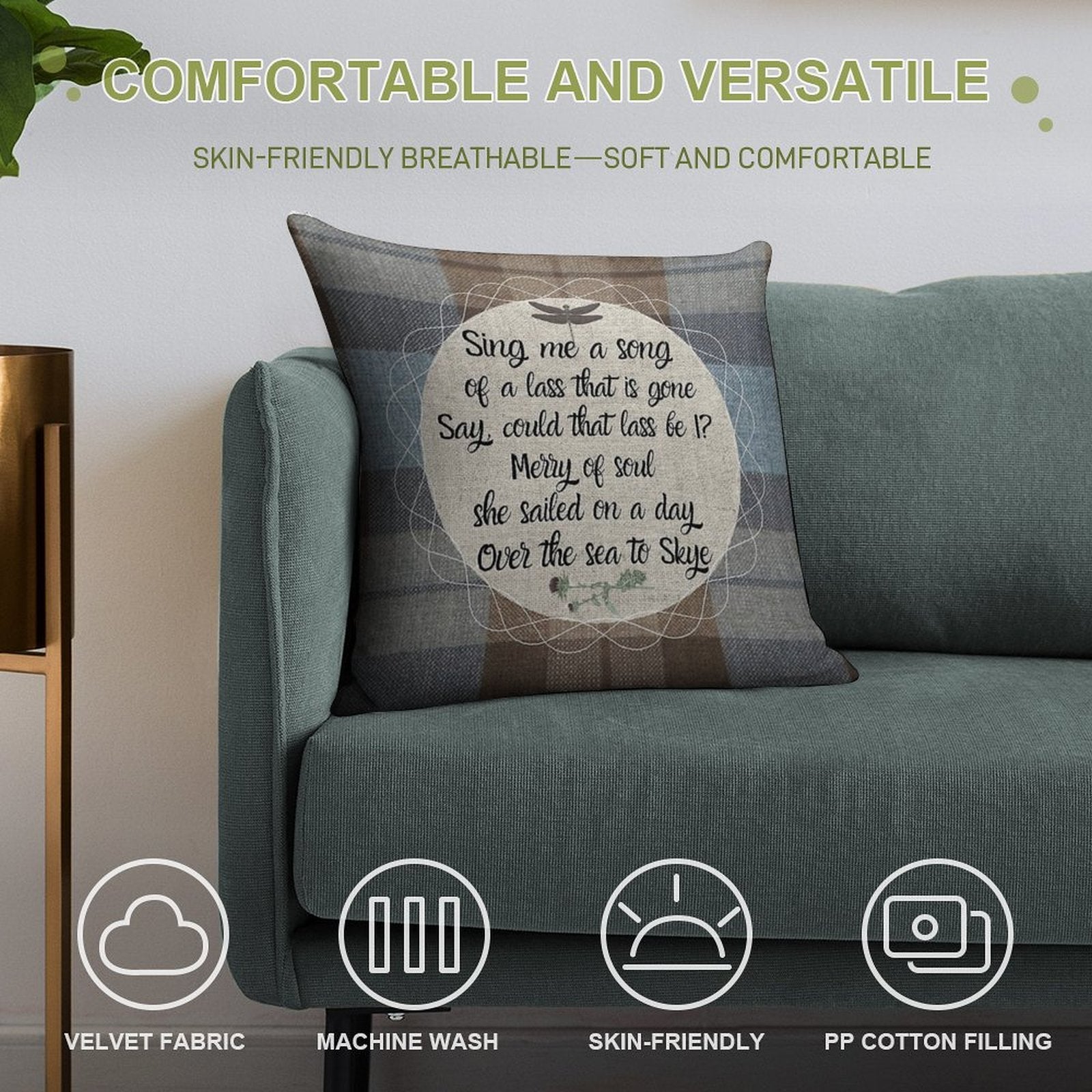 Outlander Song - Fraser Tartan Kilt - Elements Soft Hidden Zipper Throw Pillow