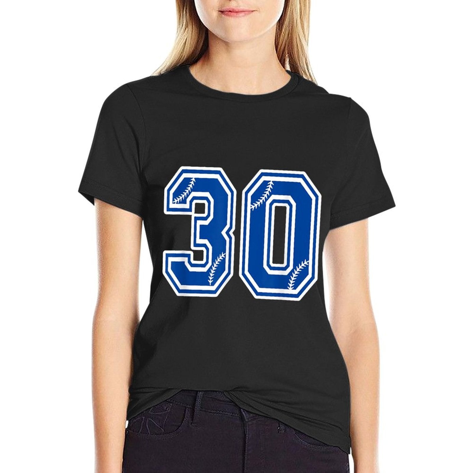 Number 30 Baseball Sports 30th Birthday Blue  Wrinkle-resistant T-Shirt