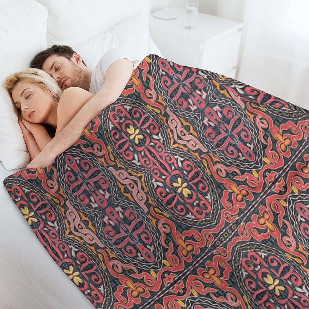 Red And Yellow Design Textile Art Premium Throw Blanket