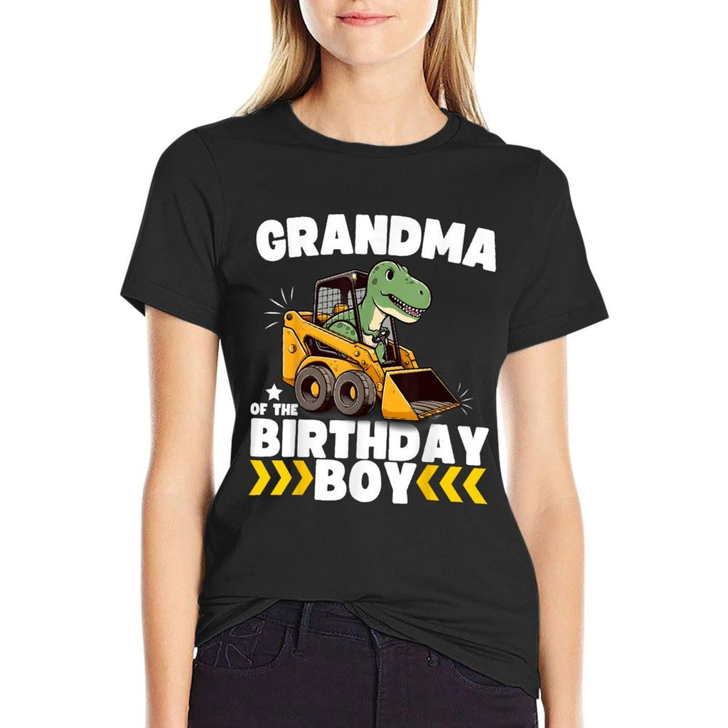 Grandma of The Birthday Boy Dinosaur Construction Worker  Summer-ready Fabric T-Shirt