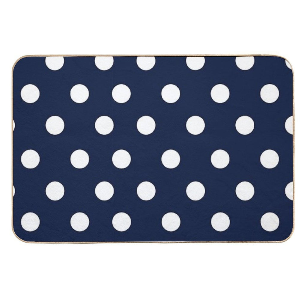 Navy Blue And White Large Polka Dot  Fade-Resistant Bath Mat
