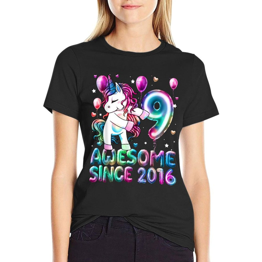 Flossing Unicorn 9 Year Old 9th Birthday Girl Unicorn Party  Graphic-printed T-Shirt