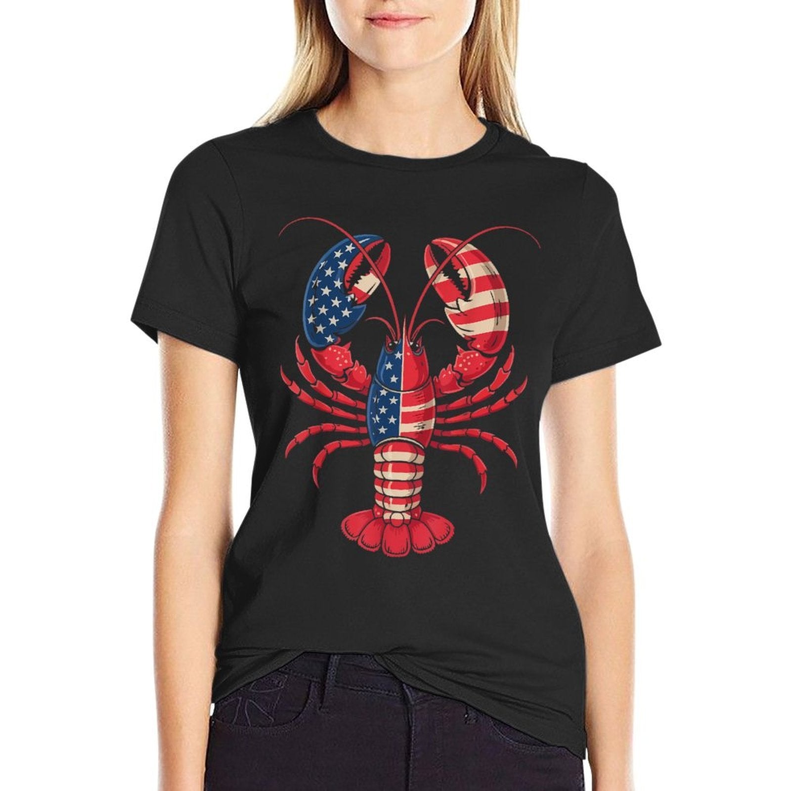 American Lobster Patriotic Crawfish Season 4th of July  Oversized Silhouette T-Shirt