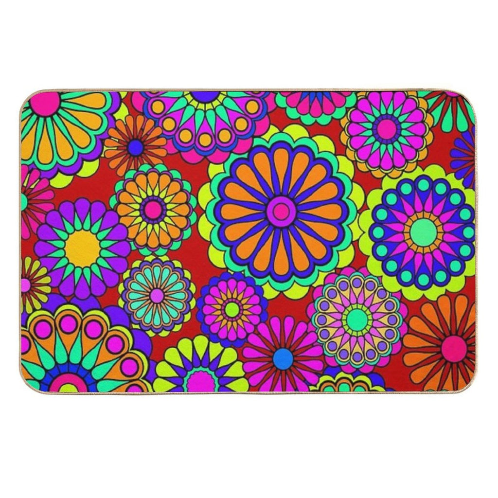 Flower Power Retro Style Hippy Flowers  Easy To Clean Bath Mat