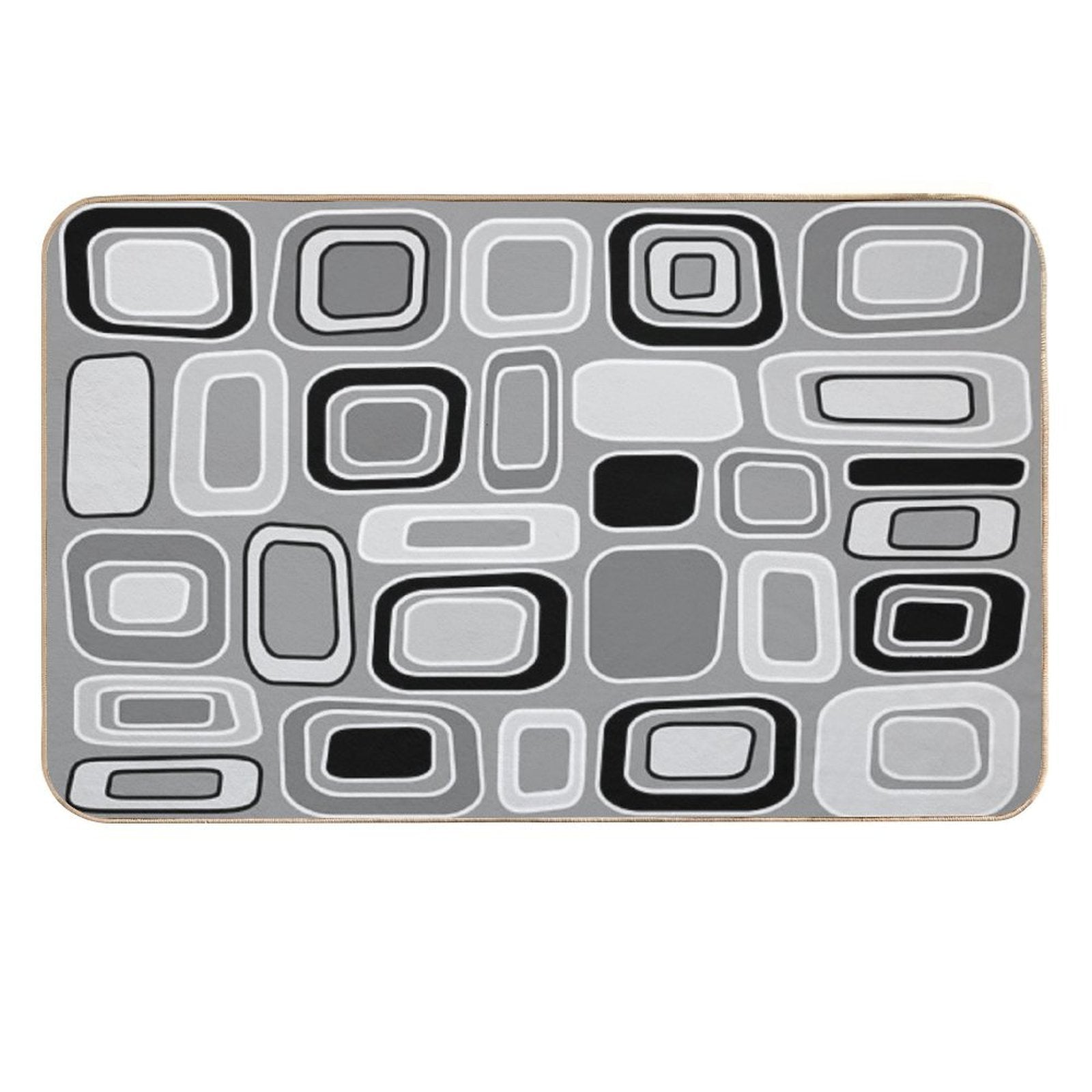 Black White Gray Mid Century Modern Geometric Print - Rectangles Squares  Anti-Trip Bath Mat