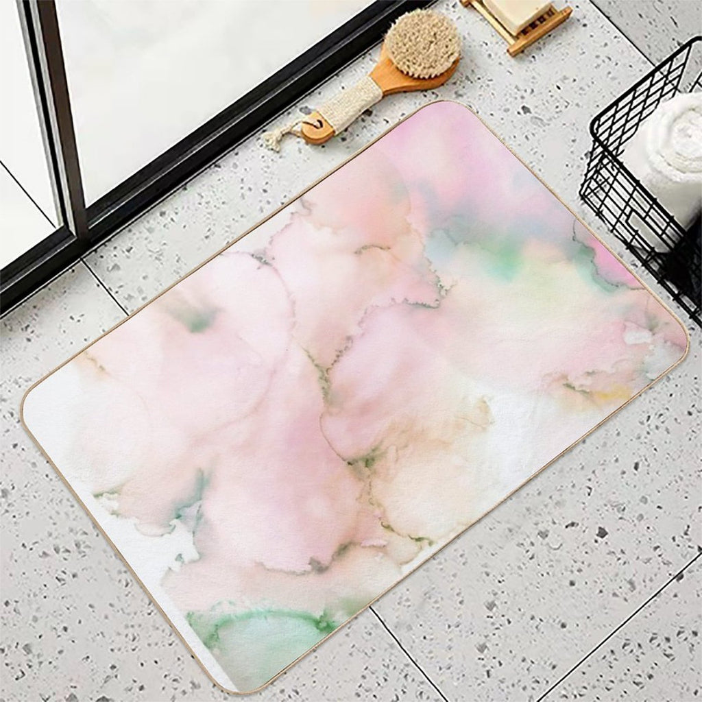 Abstract Ink Green Pink Tan Print by Zouzounio Art  Odorless Bath Mat