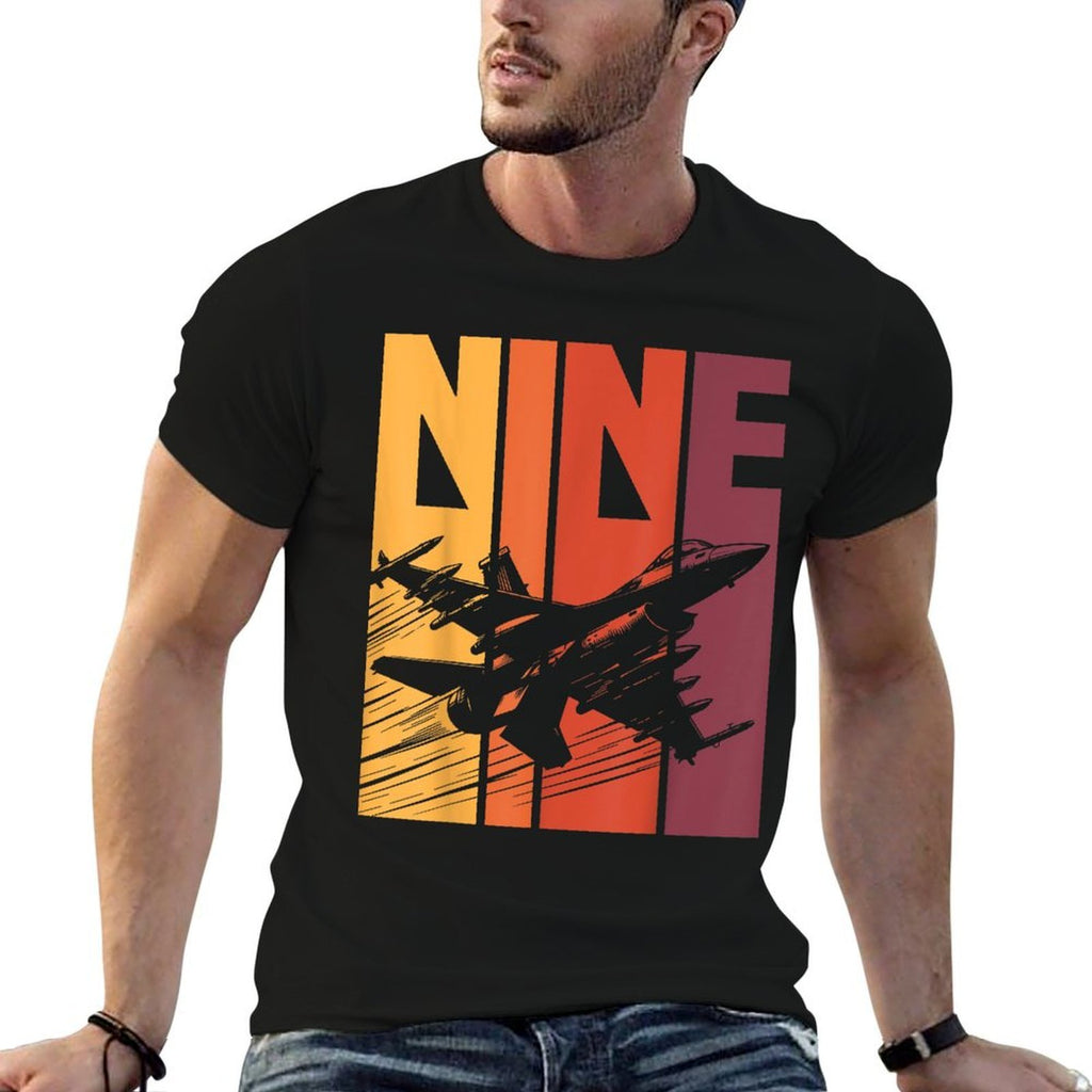 Military Fighter Jet Retro Nine Year Old Boys 9th Birthday  Affordable Price T-Shirt