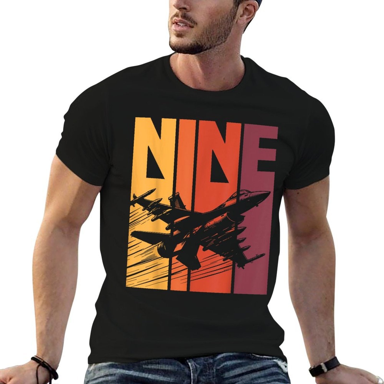 Military Fighter Jet Retro Nine Year Old Boys 9th Birthday  Affordable Price T-Shirt