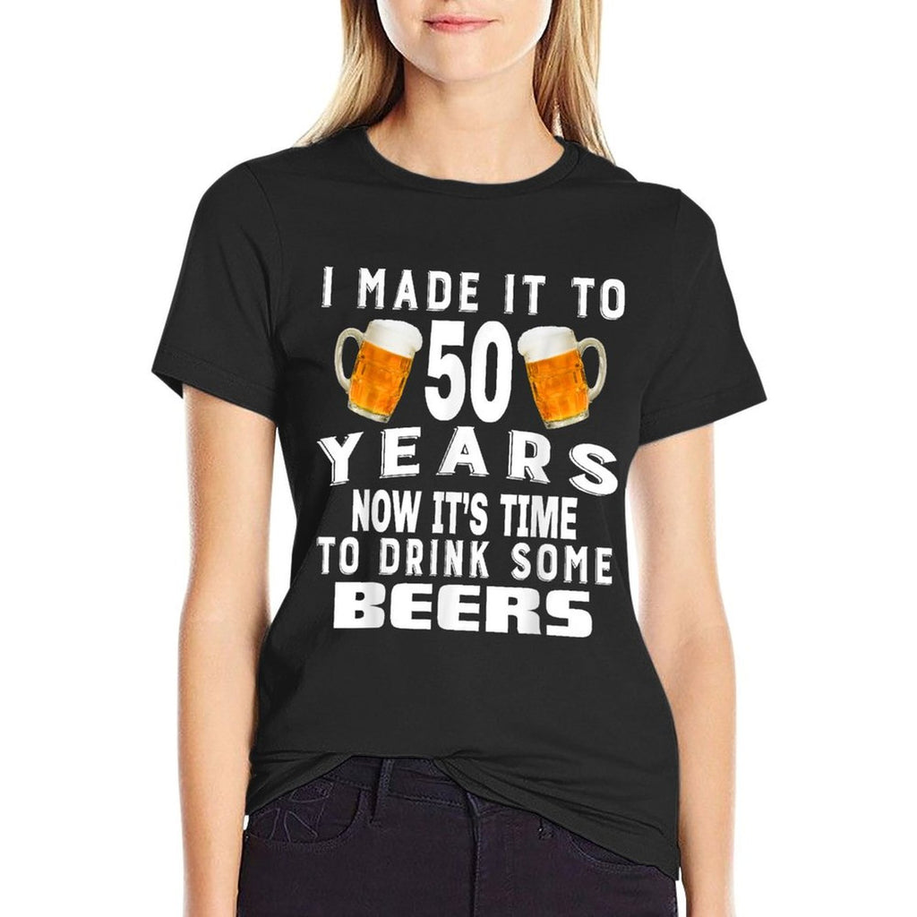 50th Birthday For Beer Enthusiast Drinking Party  Fade-proof Color T-Shirt