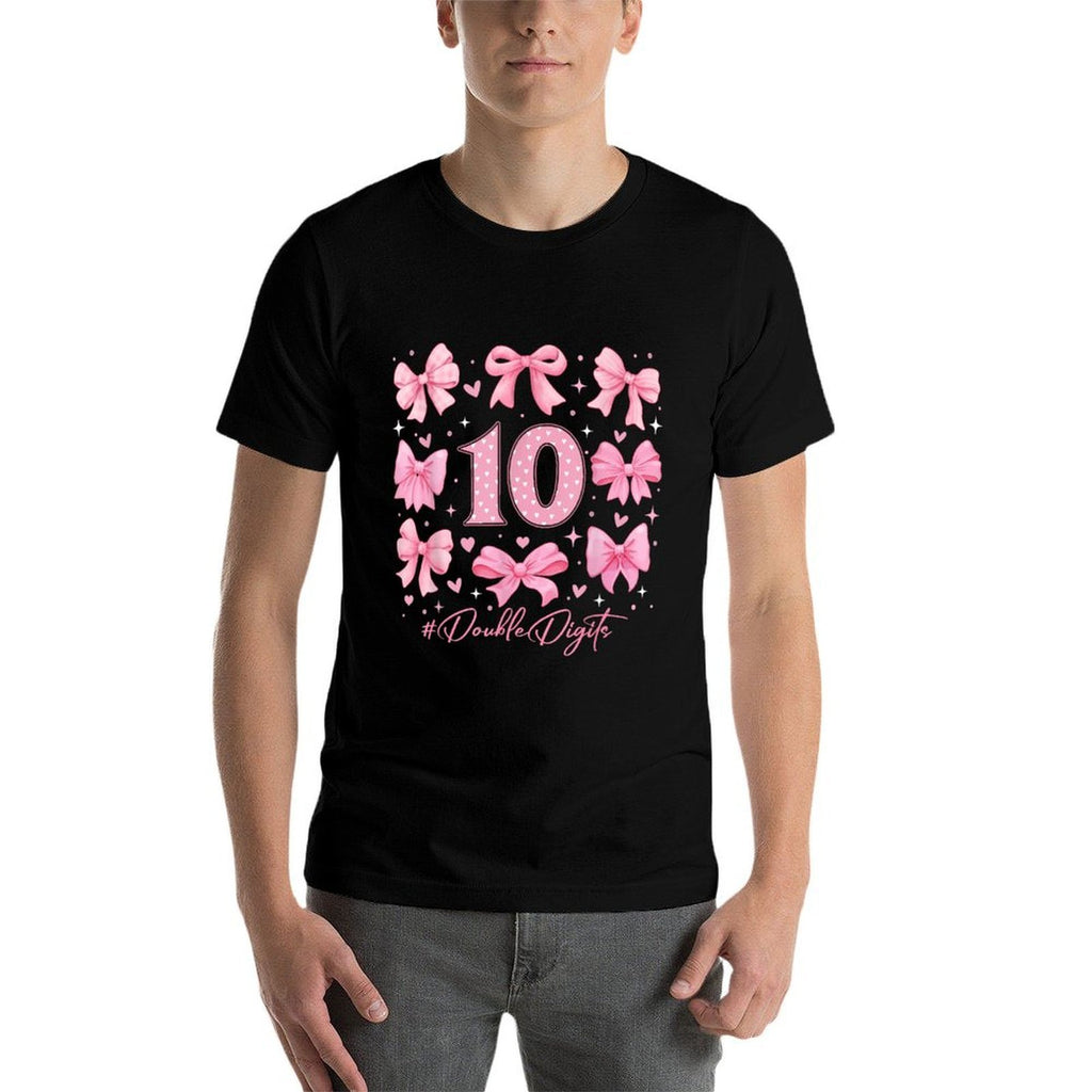 Double Digits Birthday Girl 10th Birthday Coquette Bow Pink  Tagless Design T-Shirt