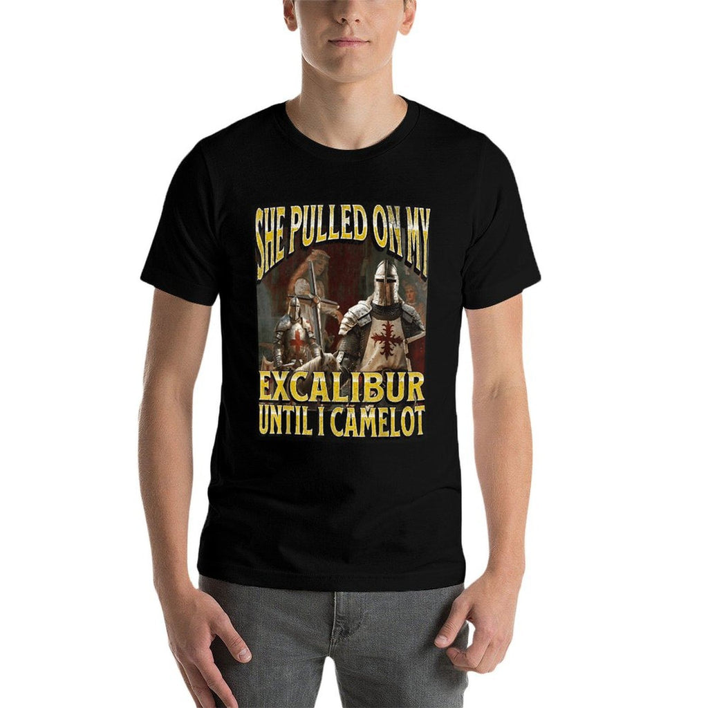 Pulled On My Excalibur Funny Offensive Knight Meme Bootleg  Oversized Silhouette T-Shirt