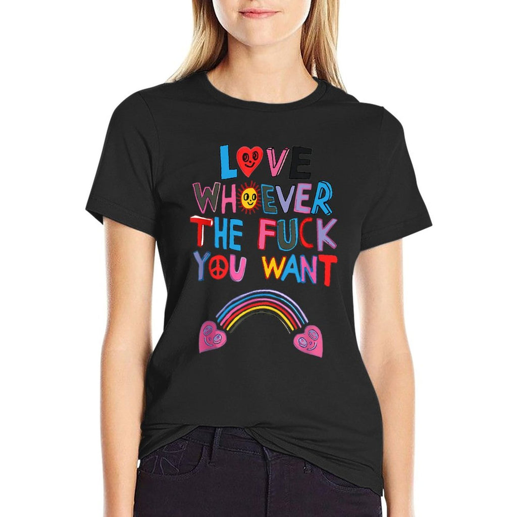 Love Whoever The F You Want LGBTQ Rainbow Pride Cute Hearts  Heathered Texture T-Shirt
