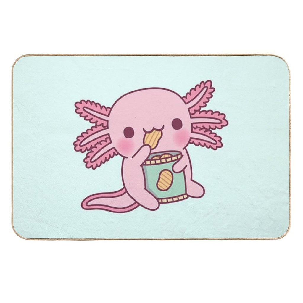 Cute Axolotl Eating Potato Chips  Odorless Bath Mat