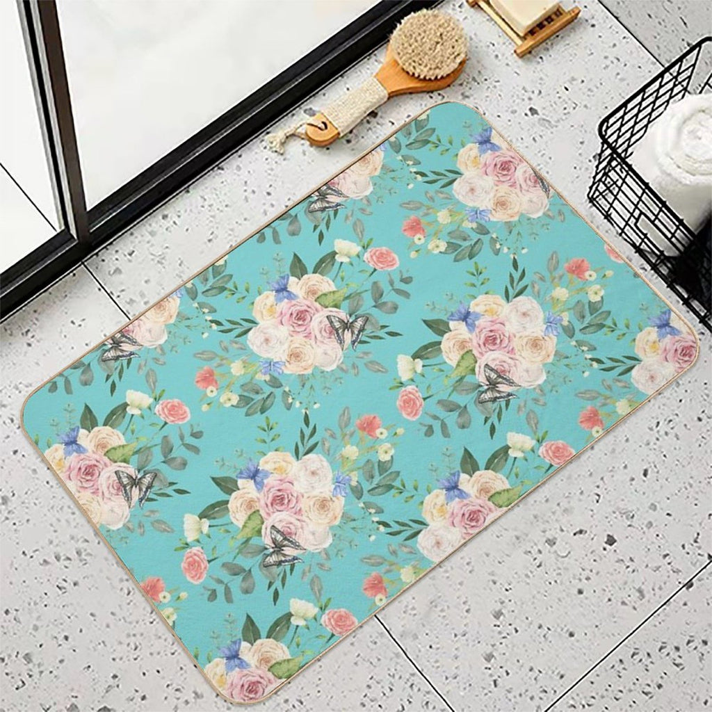 Butterflies,flowers,roses,spring,summer  Repositionable Bath Mat