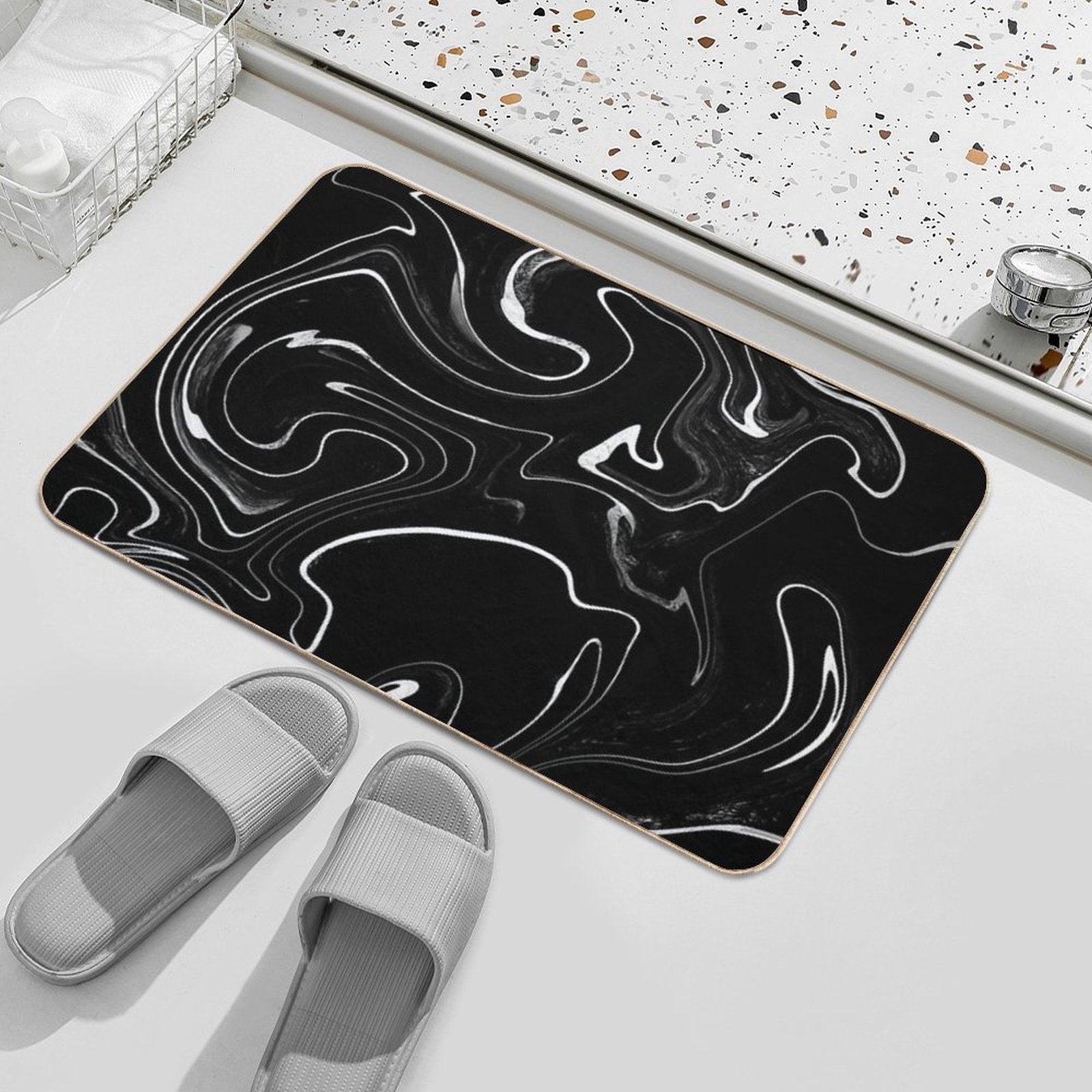 Marble Liquid Black Texture  Odorless Bath Mat