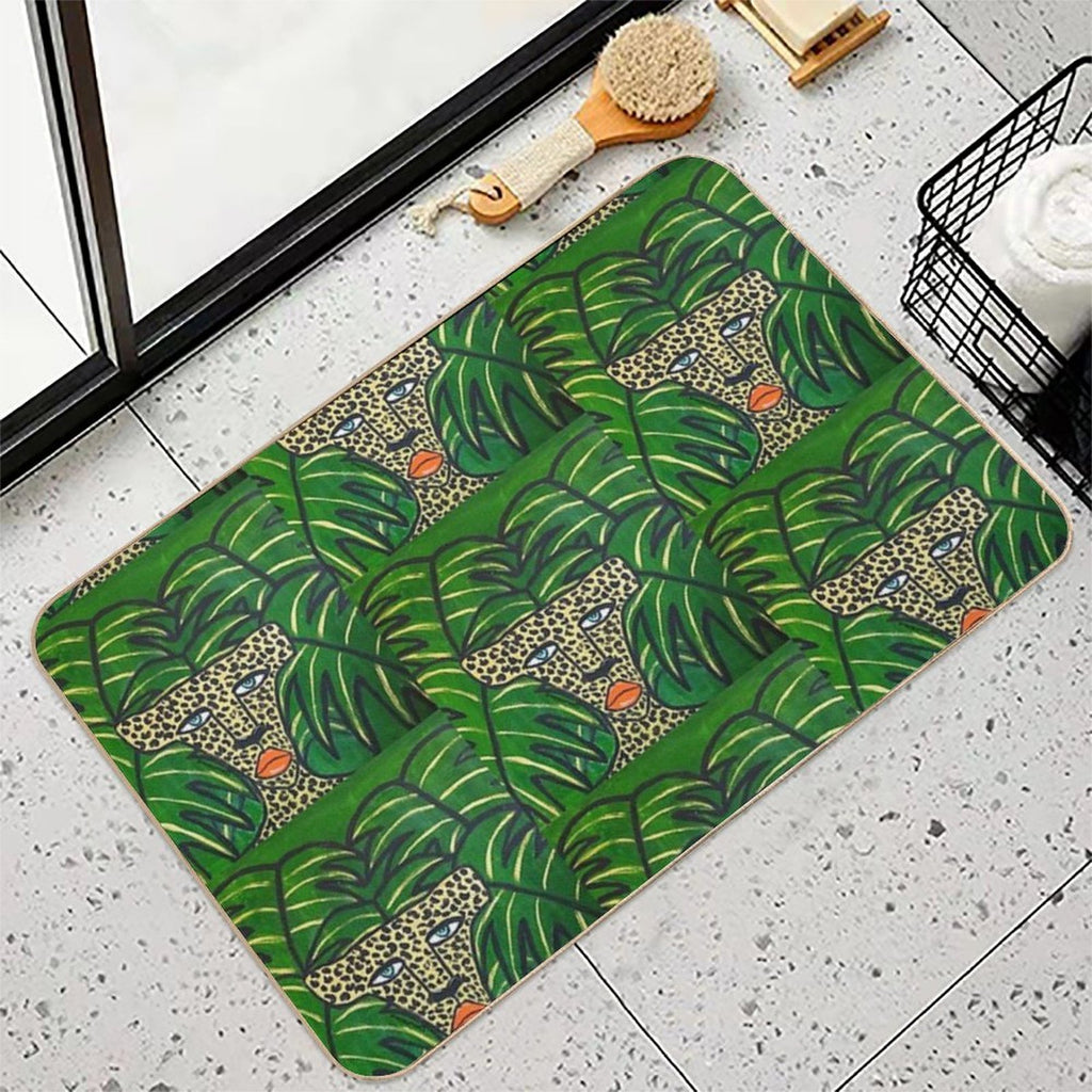 Cheetah On Green Leaves  Pet-Safe Bath Mat