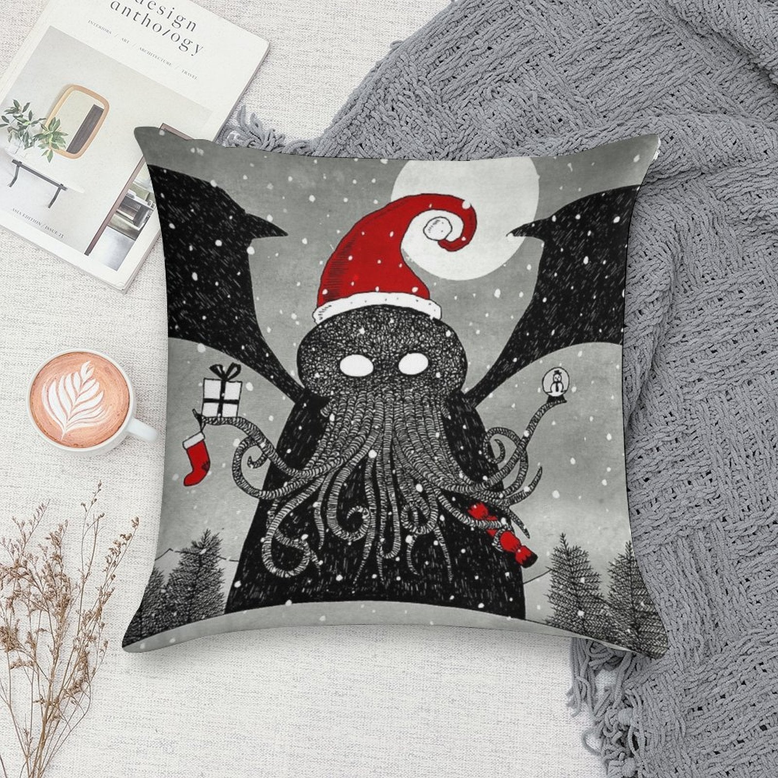 A Cthulhu Christmas Soft Hidden Zipper Throw Pillow