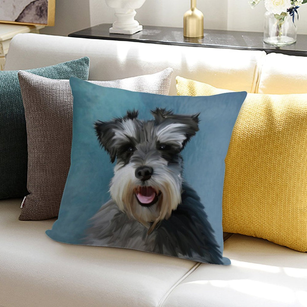 Miniature Schnauzer Dog Water Color Art Painting Soft Durable Construction Throw Pillow