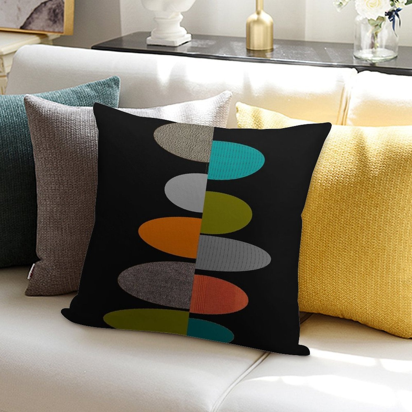 Mid-Century Modern Ovals Soft Short Plush Fabric Throw Pillow