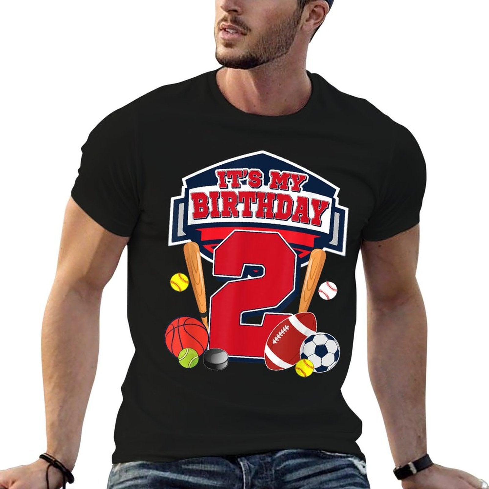 Sports Ball It's My 2nd Birthday Boy 2 Year Old Birthday  Lightweight T-Shirt