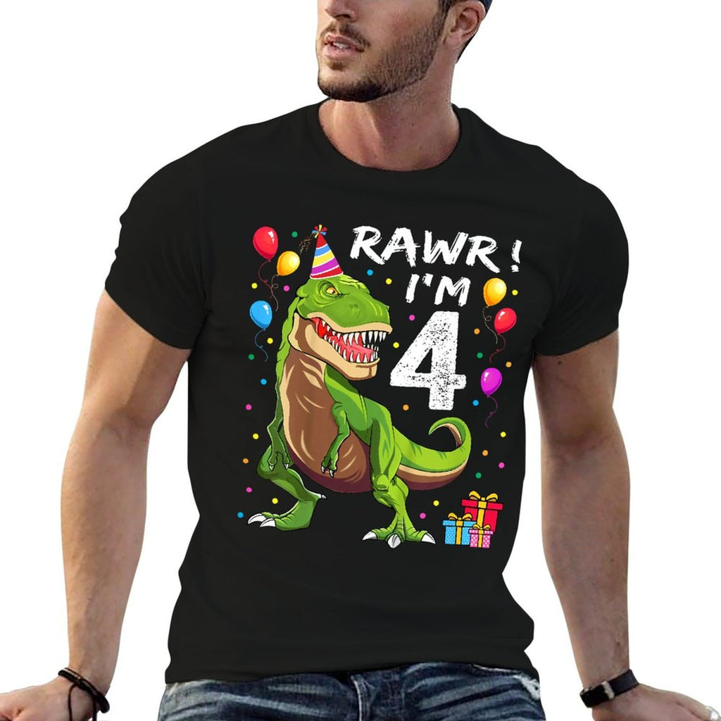 Rawr I'm 4 4th Birthday T Rex Dinosaur Party for Boys  High-quality Stitching T-Shirt