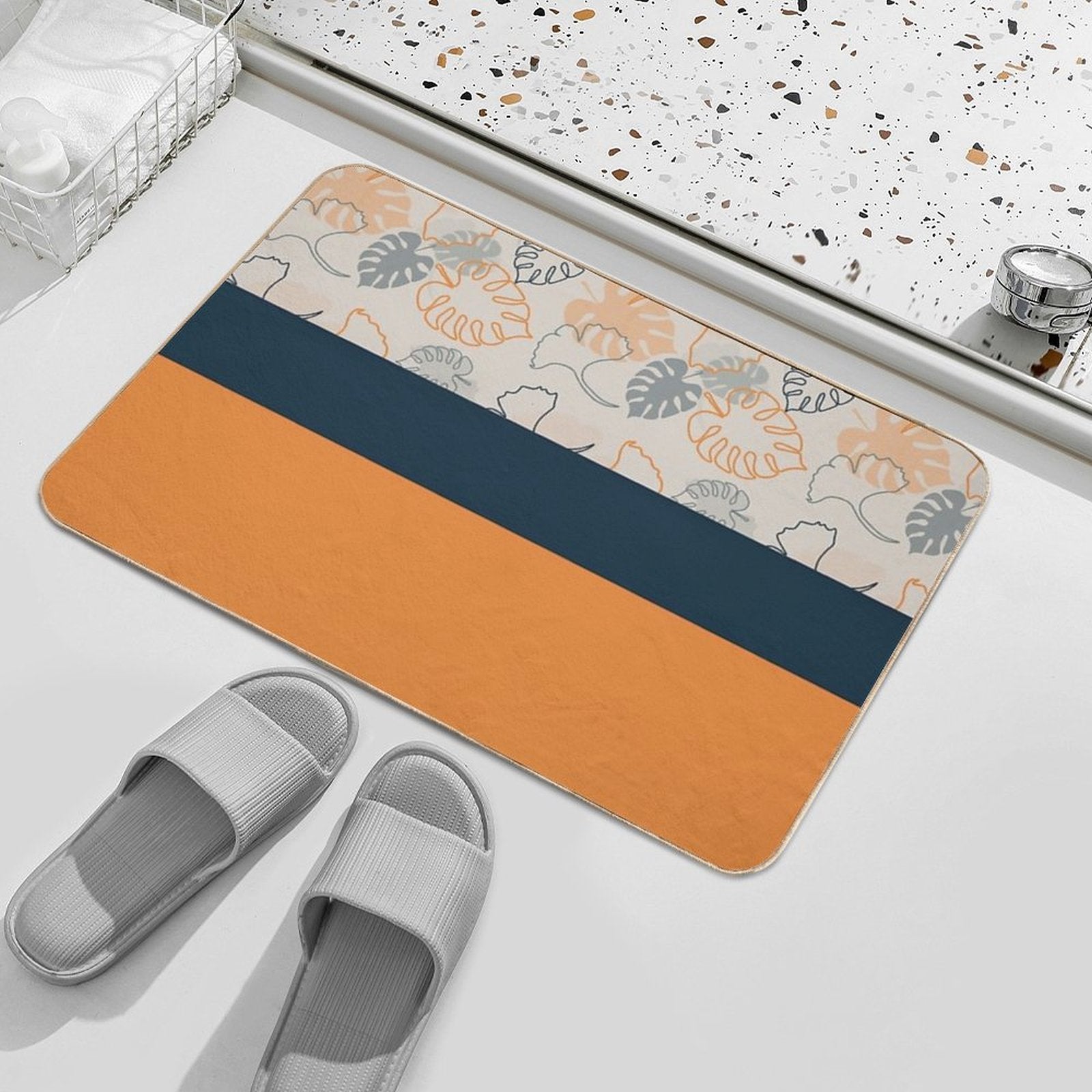 Autumn Leaves Are Dark Blue, Gray And Dark Yellow .  Fade-Resistant Bath Mat