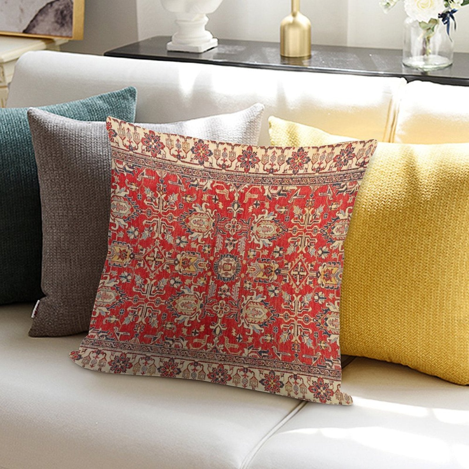 Turkish Carpet Soft Washable Throw Pillow