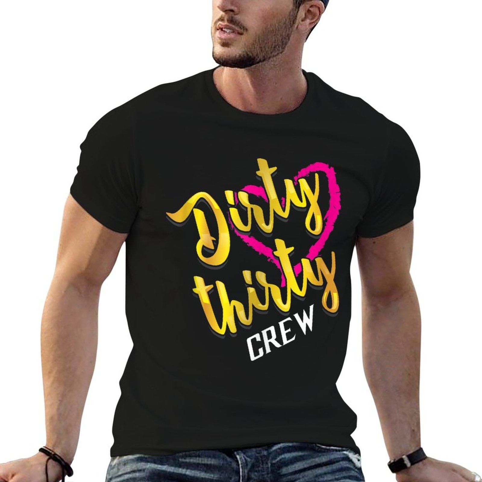 Dirty Thirty Crew Art  Cute Birthday 30th Design Gift  Ribbed Collar T-Shirt