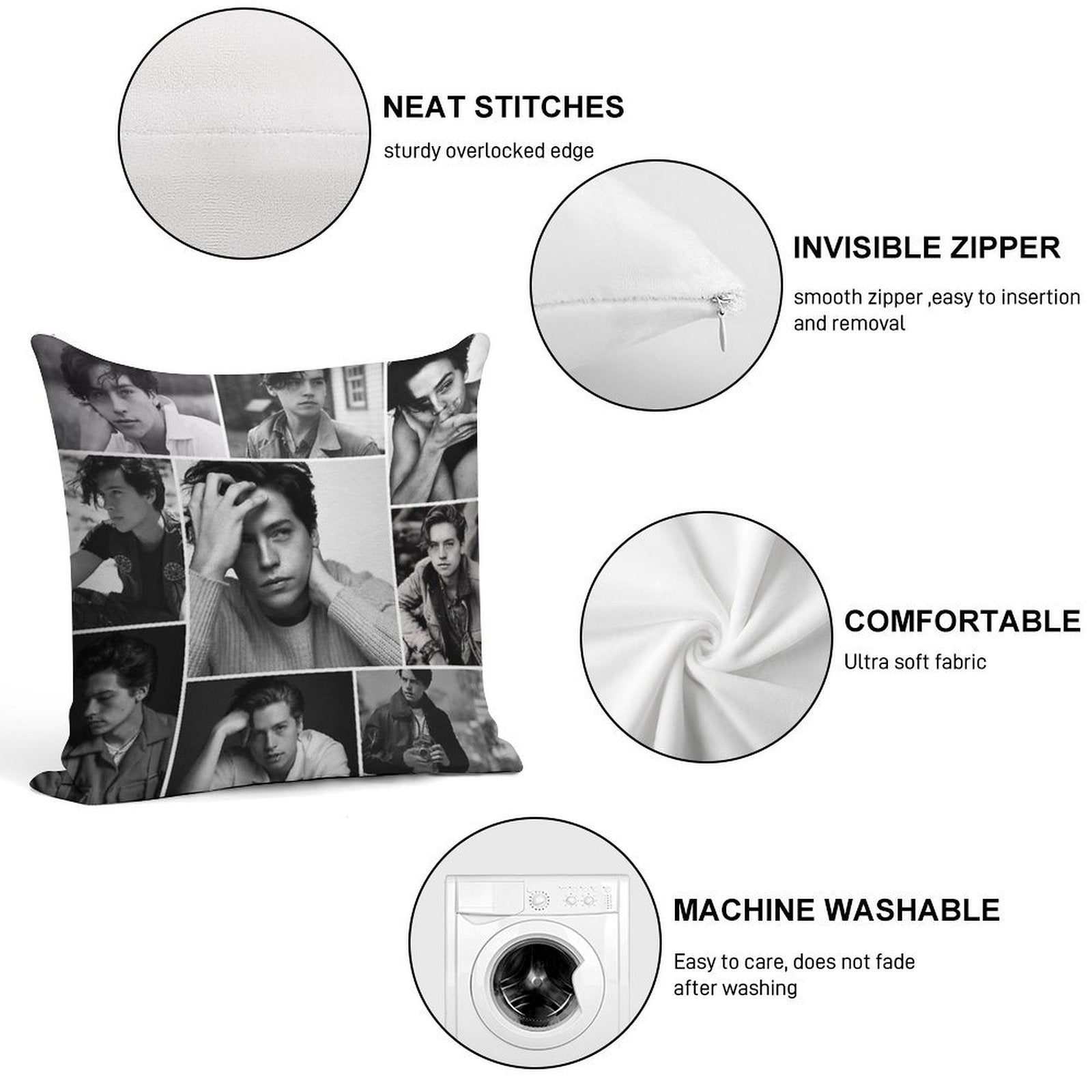 Cole Sprouse Black And White Soft Style Accent Throw Pillow