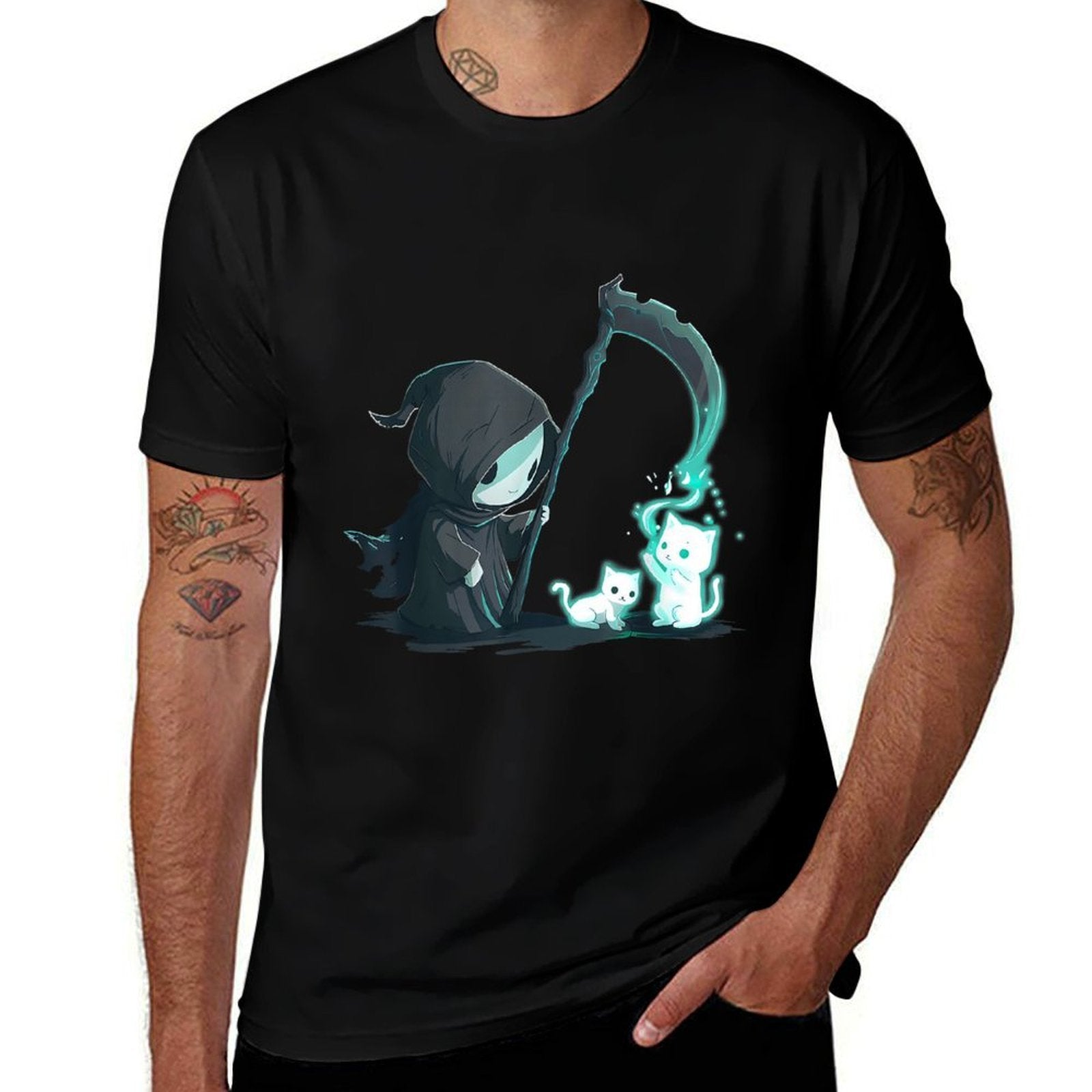Cute Grim Reaper Skeleton With Cat Ghost Kawaii Pastel Goth  Eco-friendly Material T-Shirt