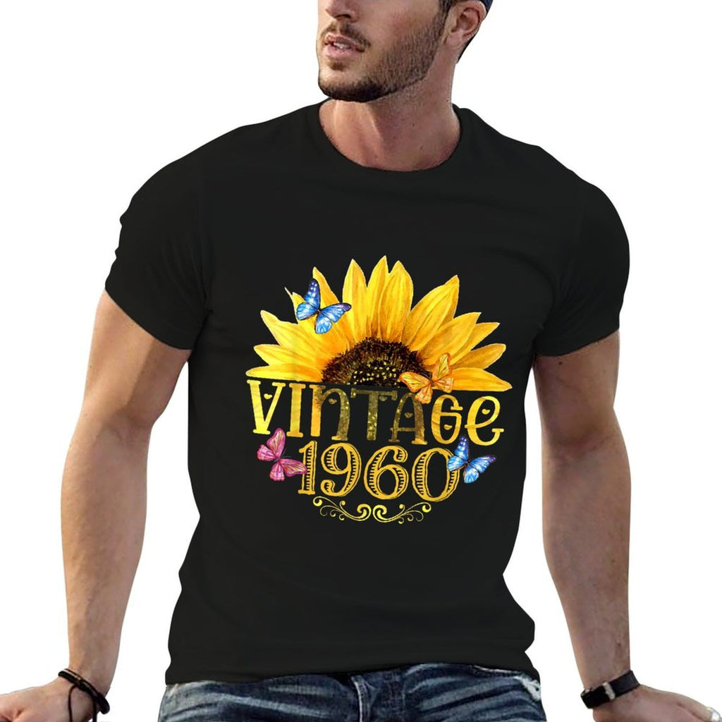Vintage 1960 Sunflower Floral Butterfly Funny 65th Birthday  Affordable Price T-Shirt