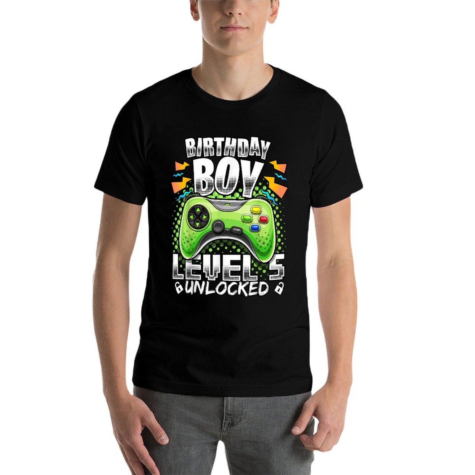Level 5 Unlocked Video Game 5th Birthday Gamer Gift Boys  Rolled Sleeves T-Shirt