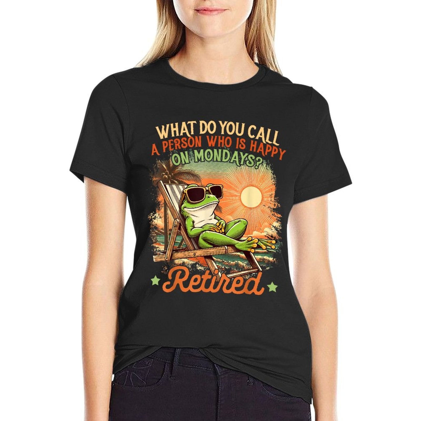 Retired Coworker Frog Retirement Who Is Happy On Mondays  Oversized Silhouette T-Shirt