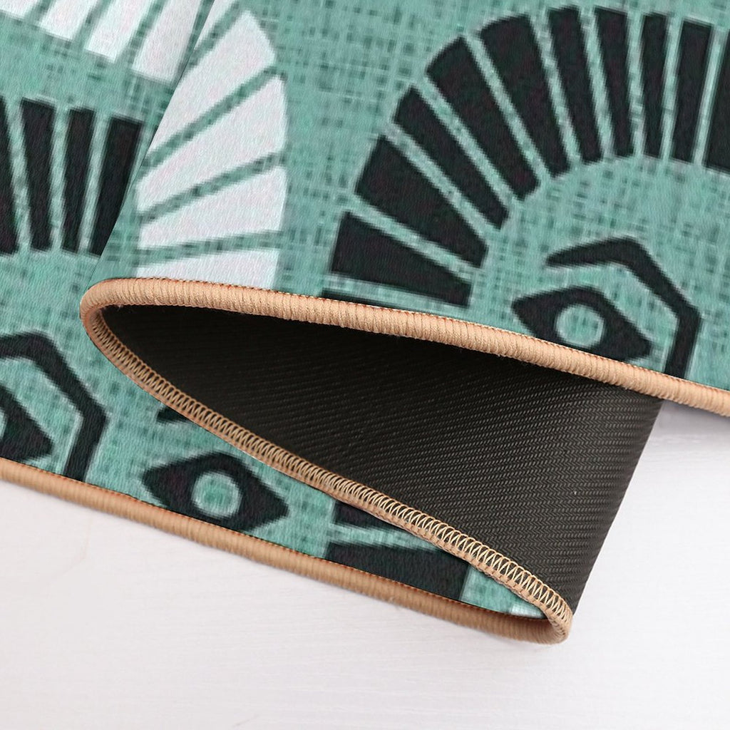 Mid Century Modern Atomic Sunburst 335 Mint Green And Black  Long-Lasting Bath Mat