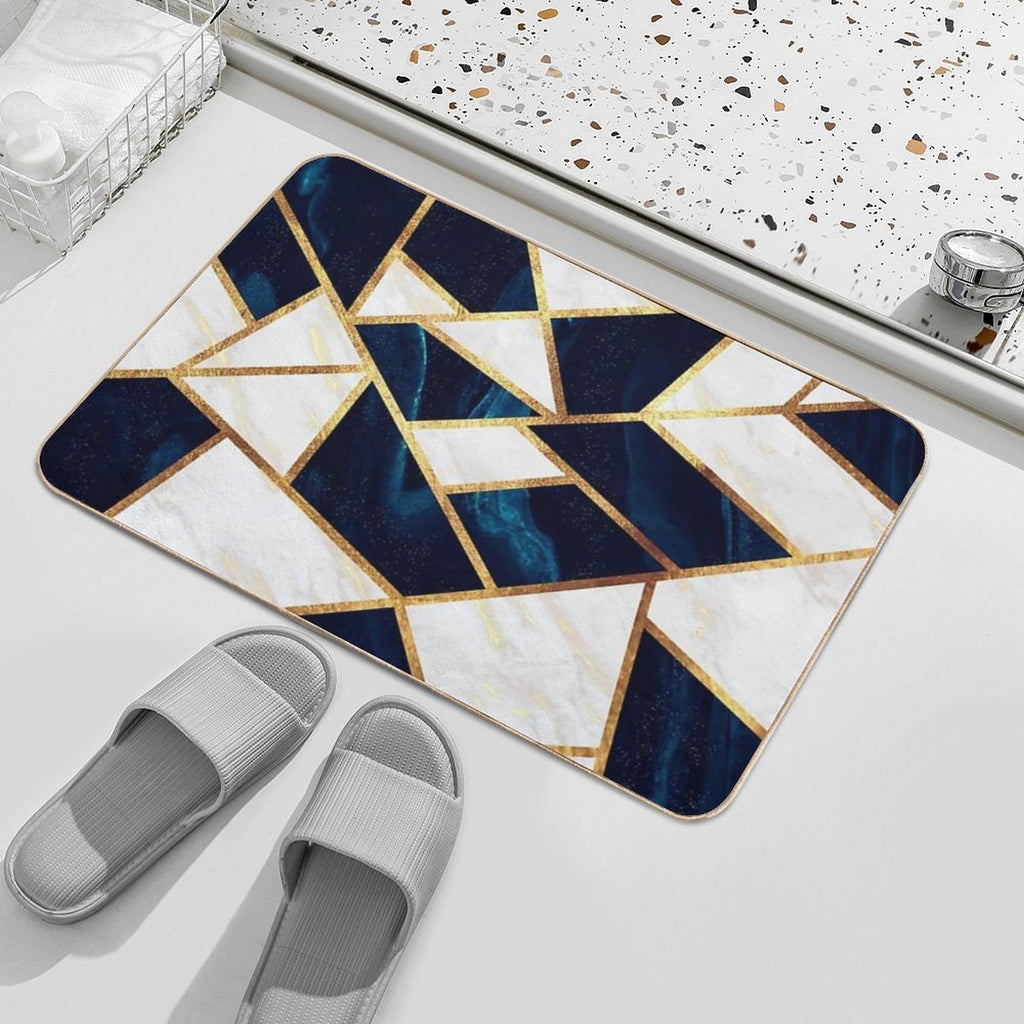 Navy Gold Stone Geometric Marble  Odorless Bath Mat