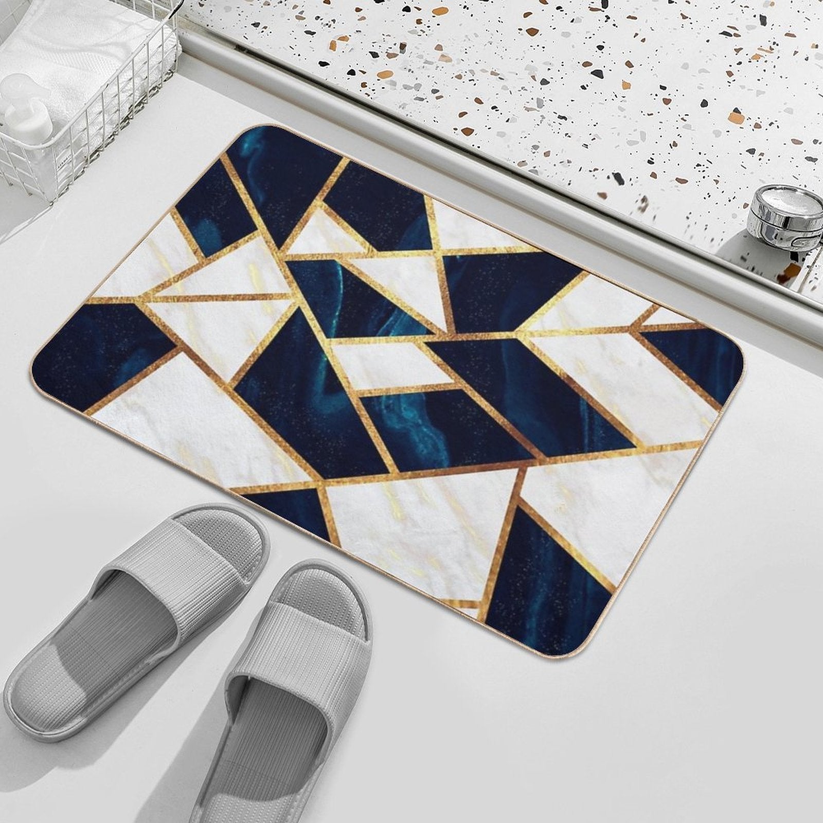 Navy Gold Stone Geometric Marble  Odorless Bath Mat
