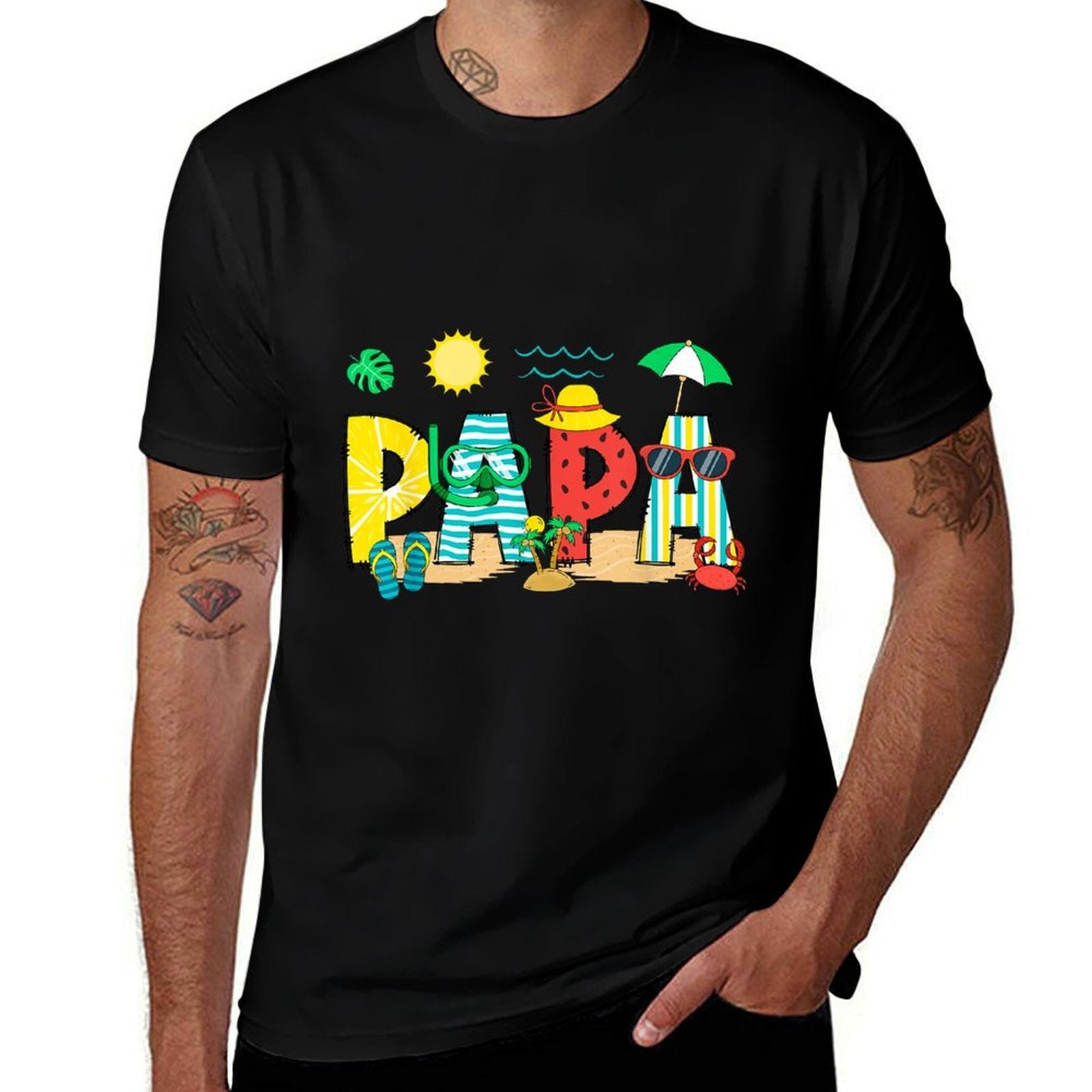 Papa Summer Vacation Beach Family Trip Matching  Oversized Silhouette T-Shirt