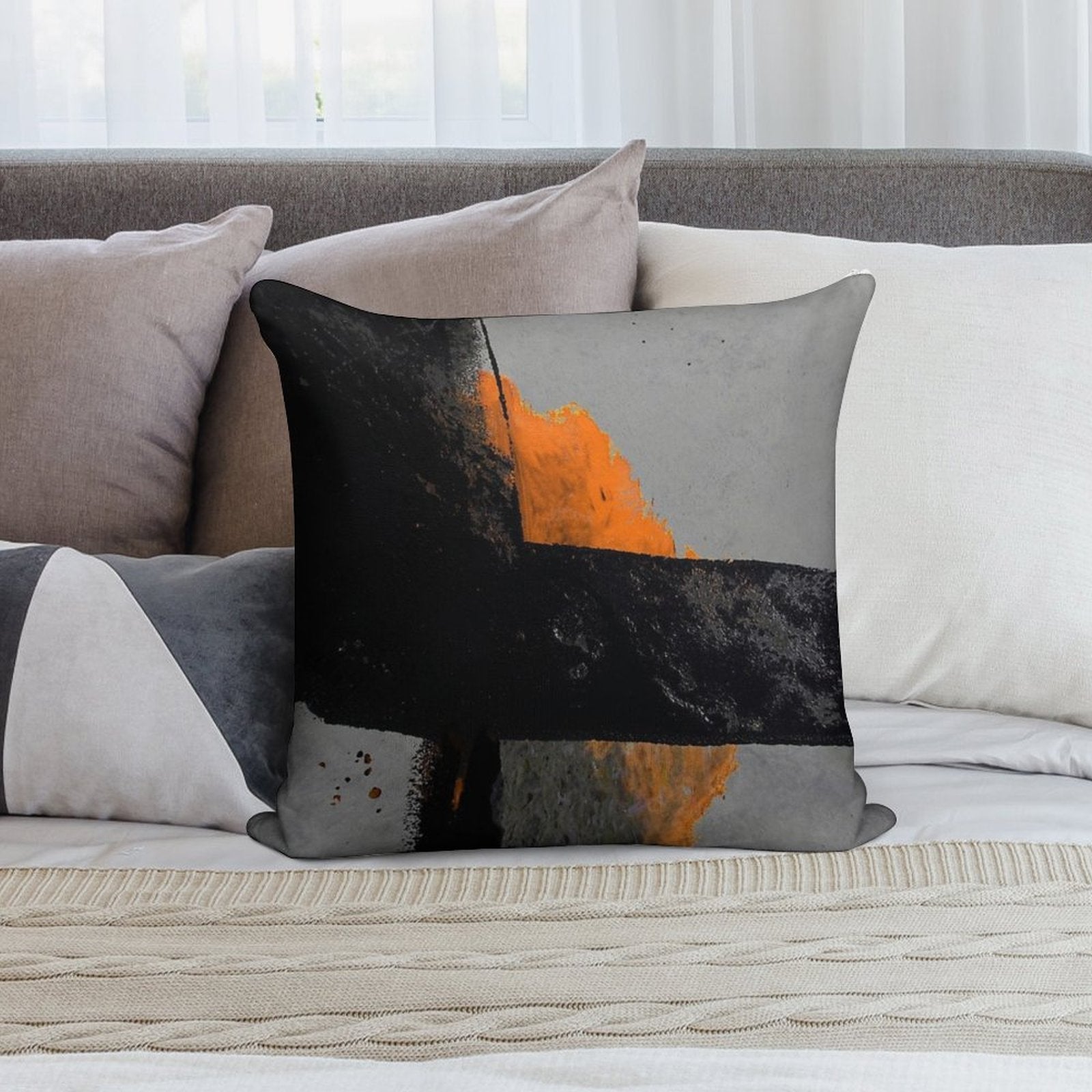 Minimal Orange on Black Soft Anti-Pilling Throw Pillow
