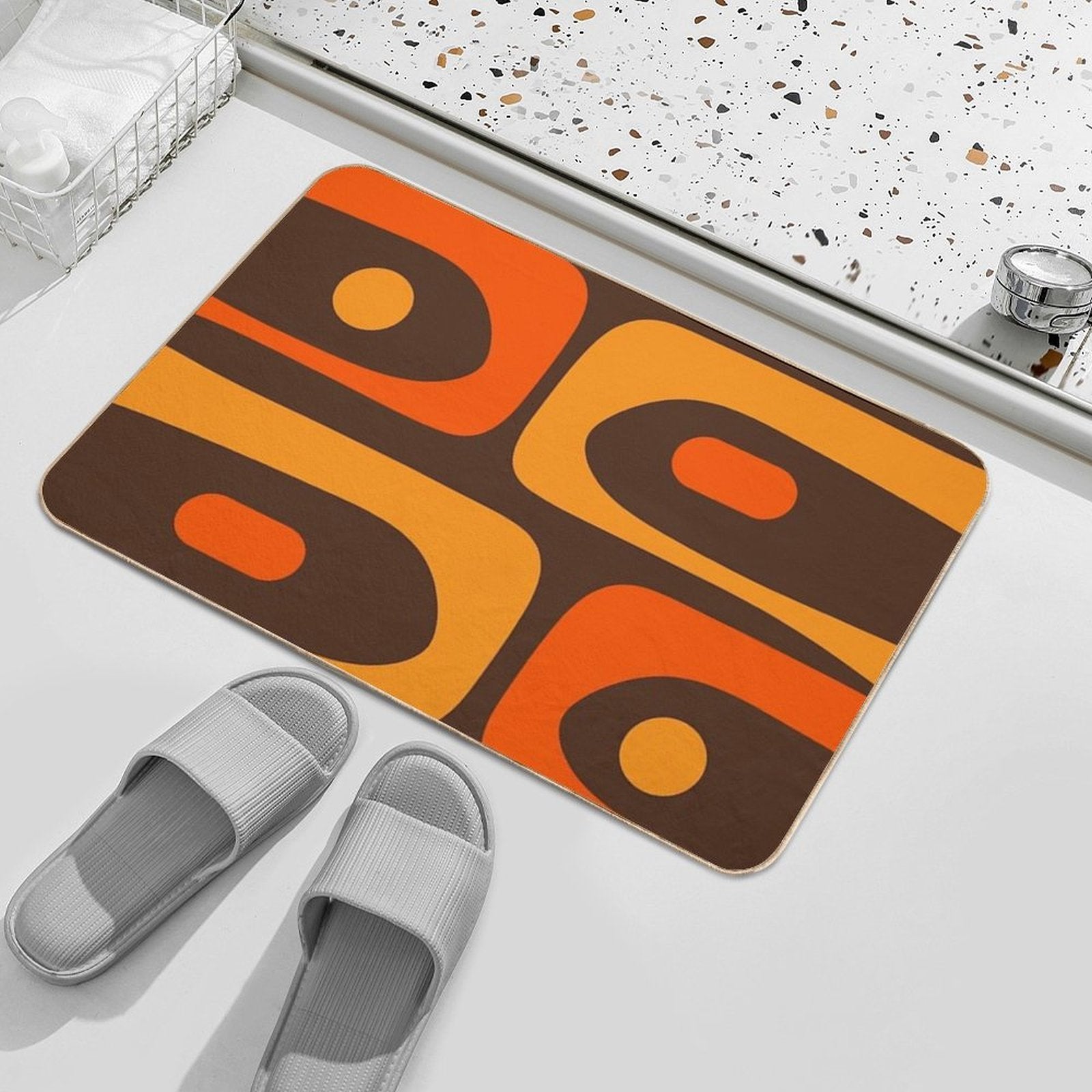 Mid-Century Modern Piquet Retro Minimalist Abstract in 70s Brown And Orange  Easy To Clean Bath Mat