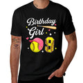 9th Birthday Girl Softball Ninth Bday 9 Yrs Nine Years Old  Heathered Texture T-Shirt